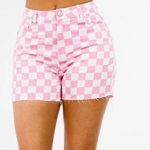 American Bazi plus size 3x pink white checkered cotton shorts